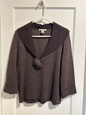 Susan Bristol Brown Chevron Knit Shawl-Collar Cardigan